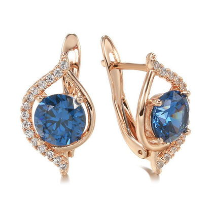 Women's Fashion Rose Gold Blue Zircon Earrings-Jewearrings