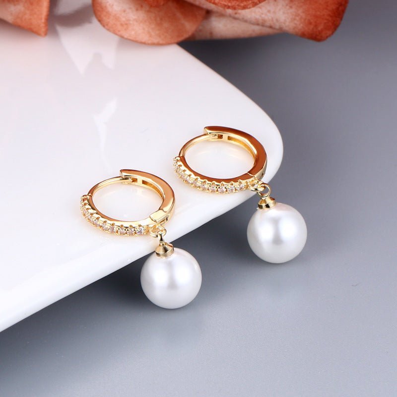 Women's Fashion Shell Beads Inlaid Zircon Earrings-Jewearrings