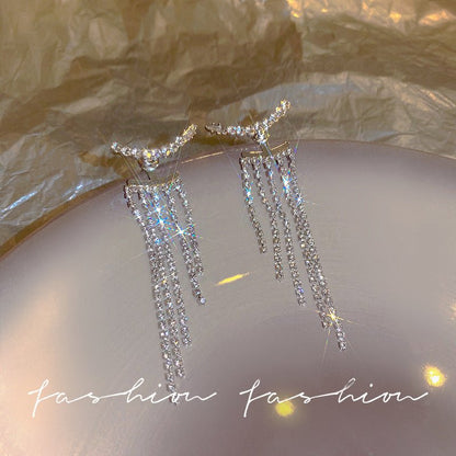 Women's Fashion Silver Needle Long Fringe Earrings-Jewearrings