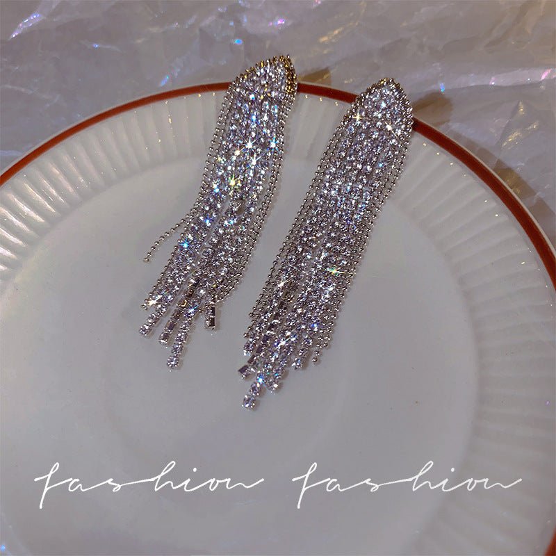 Women's Fashion Silver Needle Long Fringe Earrings-Jewearrings