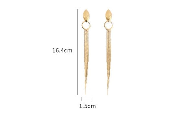 Women's Fashion Silver Needle Oval Long Geometric Chain Tassel Earrings-Jewearrings