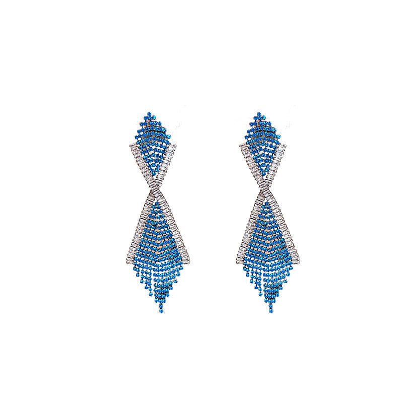 Women's Fashion Silver Pin With Diamond Geometric Long Tassel Earrings-Jewearrings