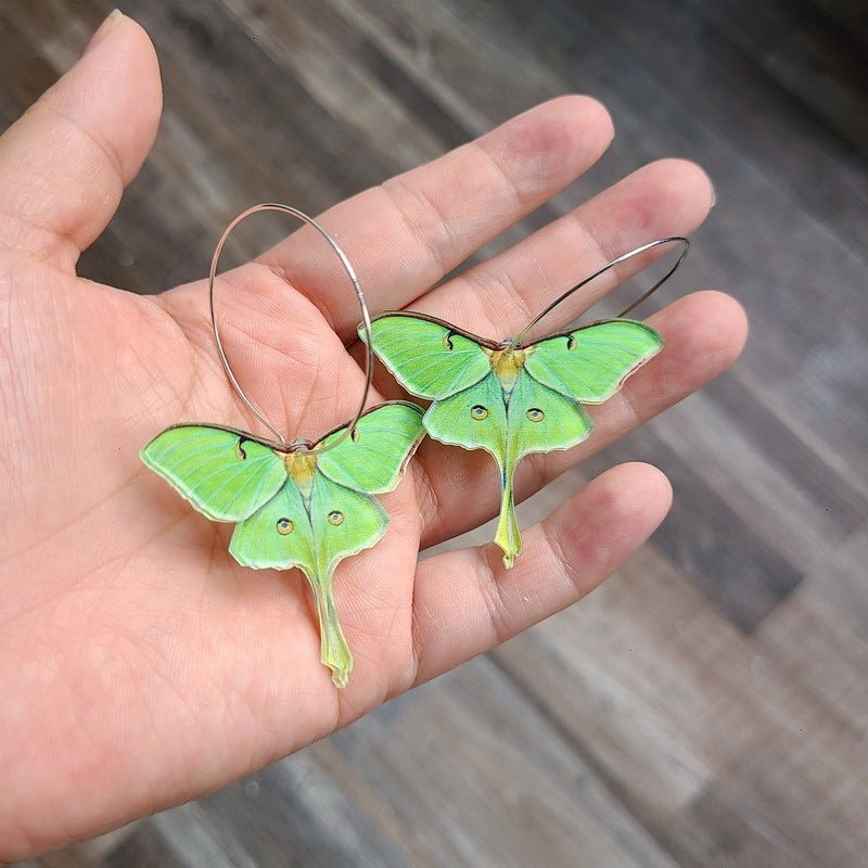 Women's Fashion Simple Acrylic Green Butterfly Moth Earrings-Jewearrings