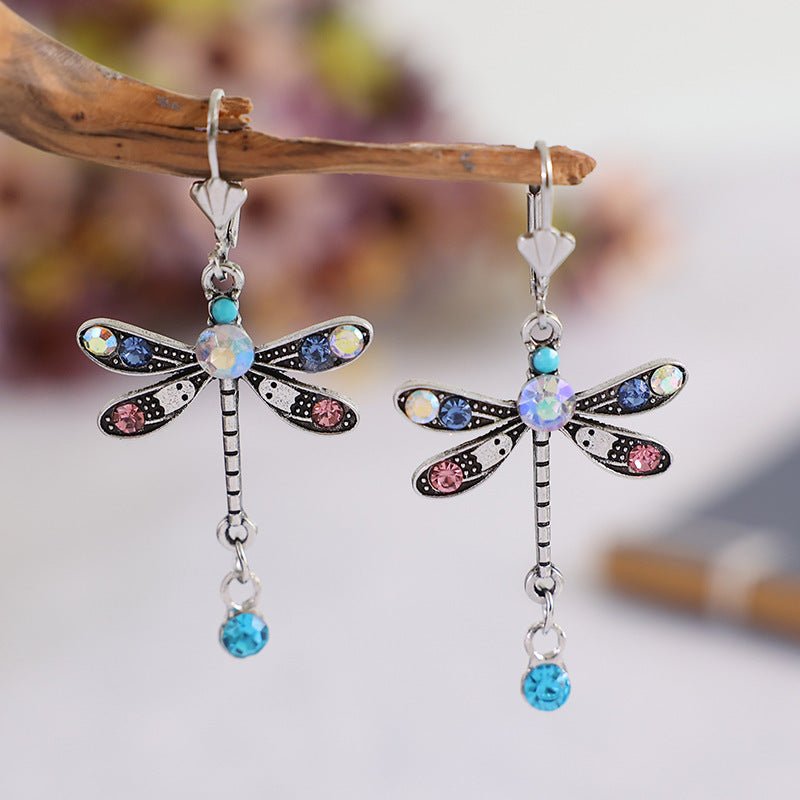 Women's Fashion Simple Color Diamond Dragonfly Earrings-Jewearrings