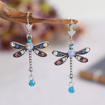 Women's Fashion Simple Color Diamond Dragonfly Earrings-Jewearrings