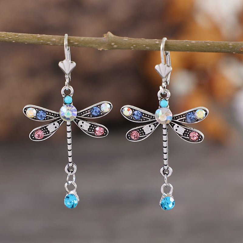 Women's Fashion Simple Color Diamond Dragonfly Earrings-Jewearrings