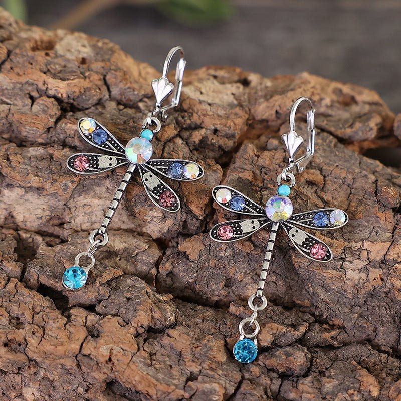 Women's Fashion Simple Color Diamond Dragonfly Earrings-Jewearrings