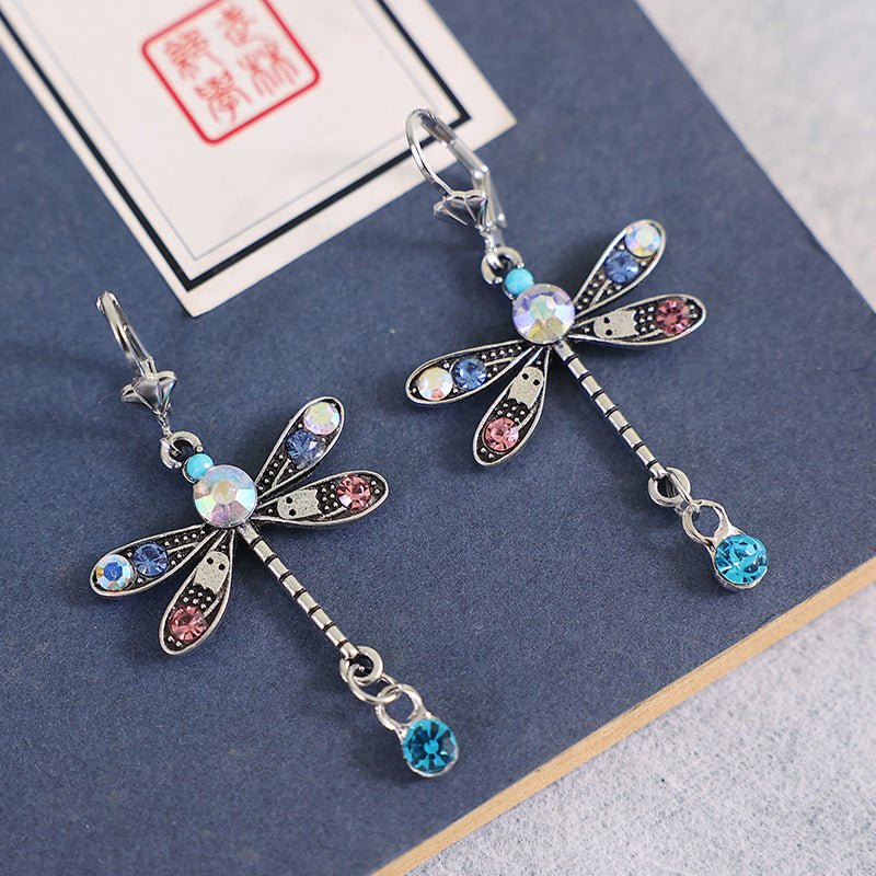 Women's Fashion Simple Color Diamond Dragonfly Earrings-Jewearrings