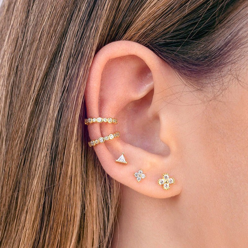 Women's Fashion Simple Diamond Studded Ear Bone Clip Copper Earrings-Jewearrings