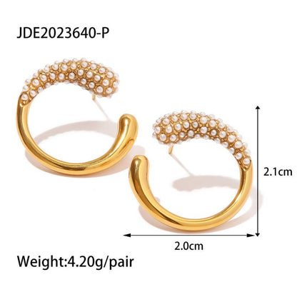 Women's Fashion Simple Gold-plated White Diamond Pearl Stud Earrings-Jewearrings