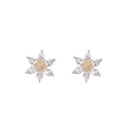 Women's Fashion Simple Shiny Diamond Flowers Stud Earrings-Jewearrings