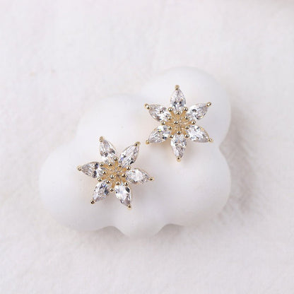 Women's Fashion Simple Shiny Diamond Flowers Stud Earrings-Jewearrings