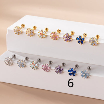 Women's Fashion Stainless Steel Pear Shaped Opal Zircon Flower Stud Earrings-Jewearrings