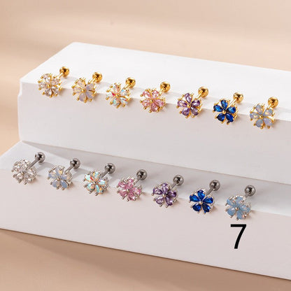 Women's Fashion Stainless Steel Pear Shaped Opal Zircon Flower Stud Earrings-Jewearrings