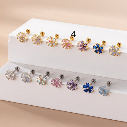 Women's Fashion Stainless Steel Pear Shaped Opal Zircon Flower Stud Earrings-Jewearrings