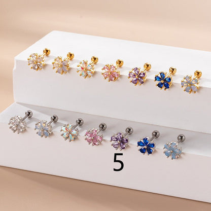 Women's Fashion Stainless Steel Pear Shaped Opal Zircon Flower Stud Earrings-Jewearrings