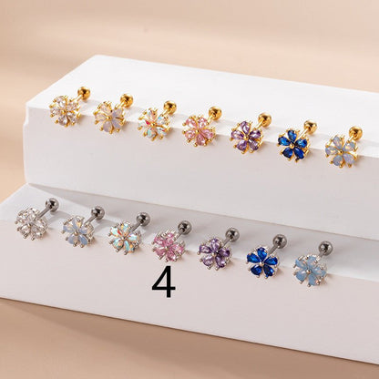 Women's Fashion Stainless Steel Pear Shaped Opal Zircon Flower Stud Earrings-Jewearrings