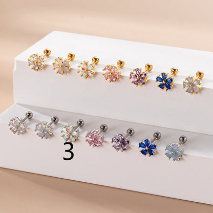 Women's Fashion Stainless Steel Pear Shaped Opal Zircon Flower Stud Earrings-Jewearrings