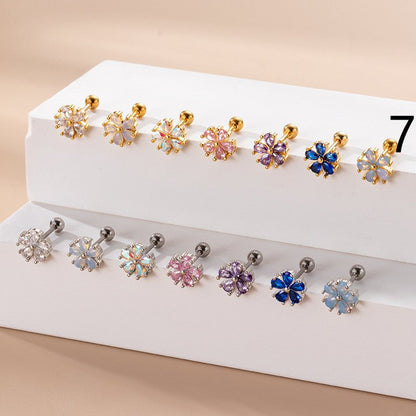 Women's Fashion Stainless Steel Pear Shaped Opal Zircon Flower Stud Earrings-Jewearrings