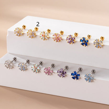 Women's Fashion Stainless Steel Pear Shaped Opal Zircon Flower Stud Earrings-Jewearrings