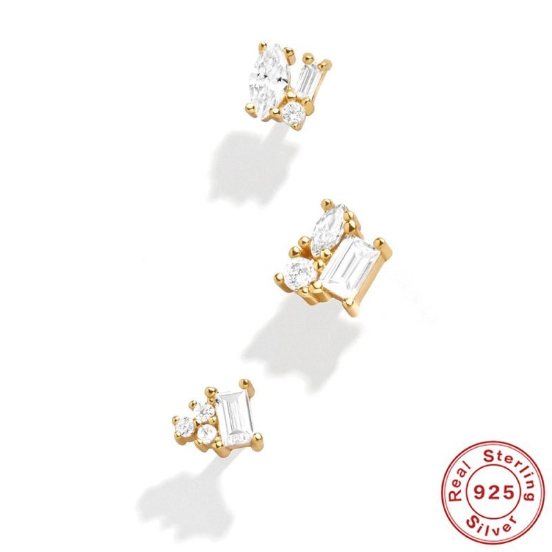 Women's Fashion Sterling Silver Geometric Colored Diamond Stud Earrings-Jewearrings