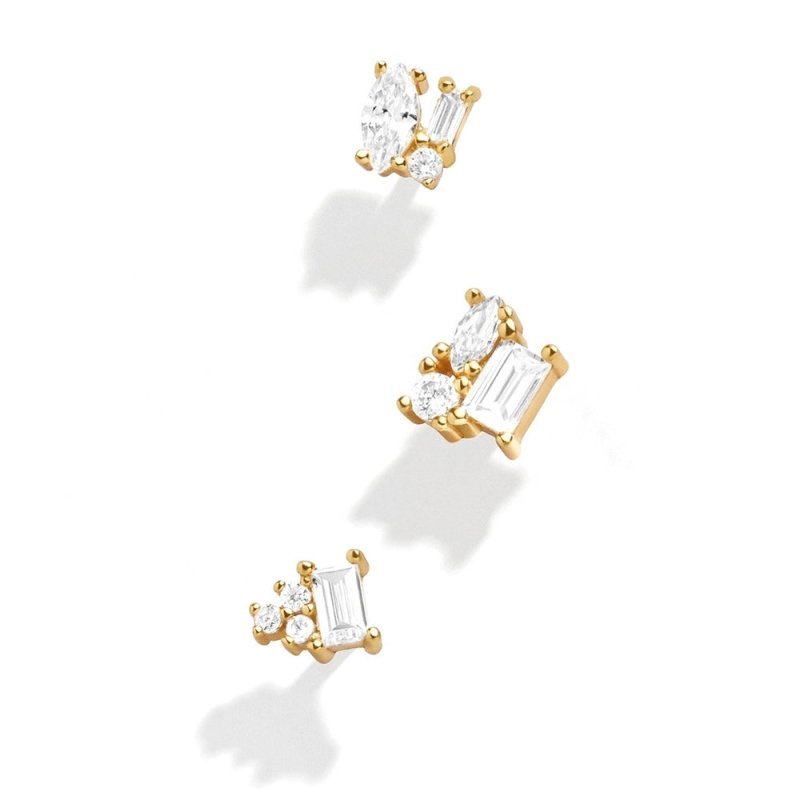 Women's Fashion Sterling Silver Geometric Colored Diamond Stud Earrings-Jewearrings