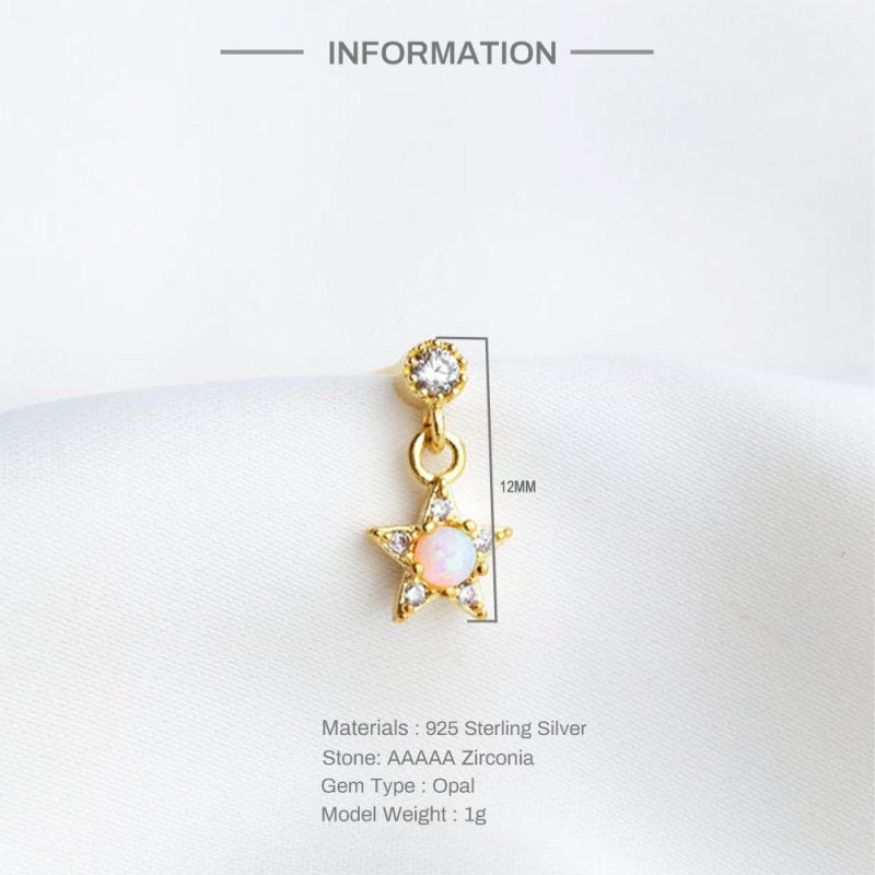 Women's Fashion Sterling Silver Star Moon Combination Diamond Opal Protein Earrings-Jewearrings