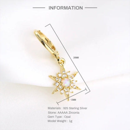 Women's Fashion Sterling Silver Star Moon Combination Diamond Opal Protein Earrings-Jewearrings