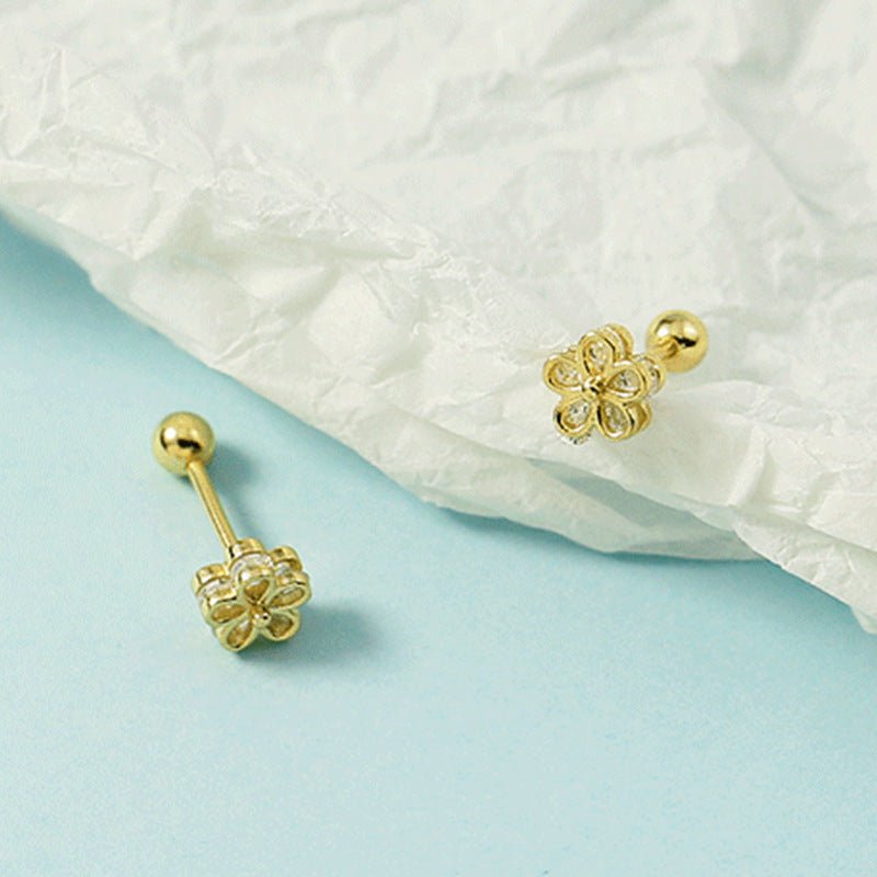 Women's Fashion Temperament Round Beads Flower Stud Earrings-Jewearrings