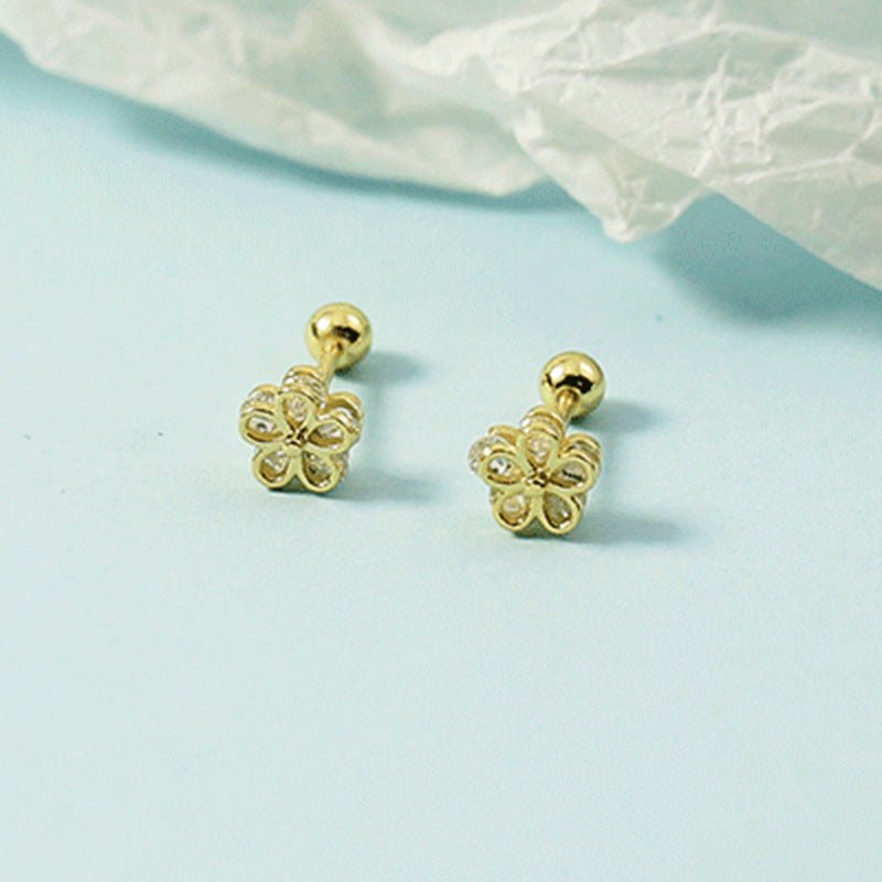 Women's Fashion Temperament Round Beads Flower Stud Earrings-Jewearrings