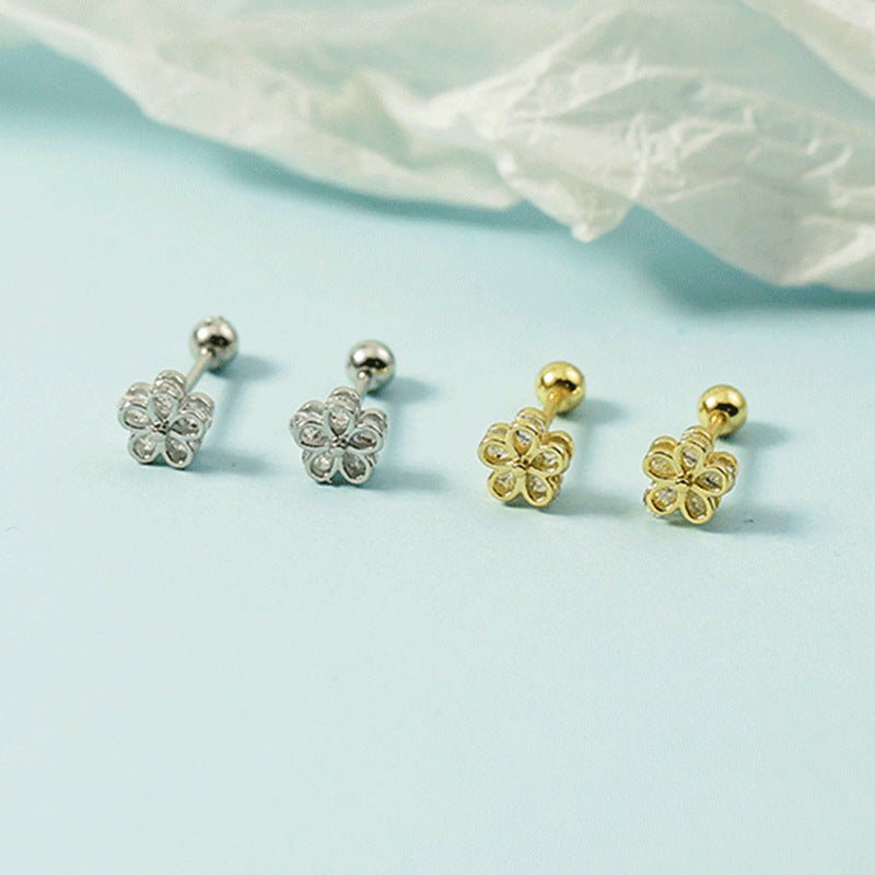 Women's Fashion Temperament Round Beads Flower Stud Earrings-Jewearrings