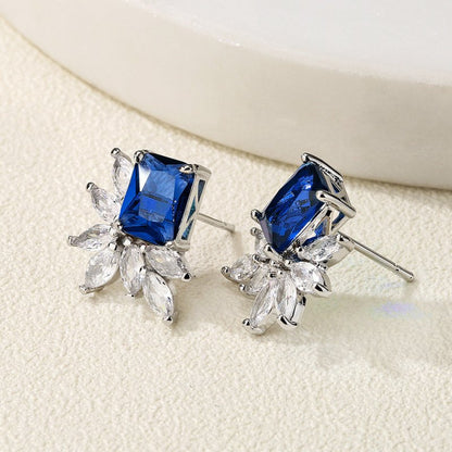 Women's Fashion Temperament Treasure Blue Zirconia Earrings-Jewearrings