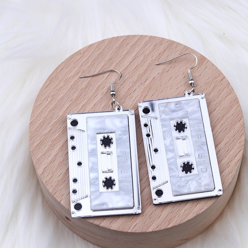 Women's Fashionable Acrylic Patchwork Tape Shaped Earrings-Jewearrings