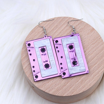 Women's Fashionable Acrylic Patchwork Tape Shaped Earrings-Jewearrings