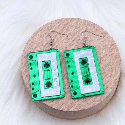 Women's Fashionable Acrylic Patchwork Tape Shaped Earrings-Jewearrings