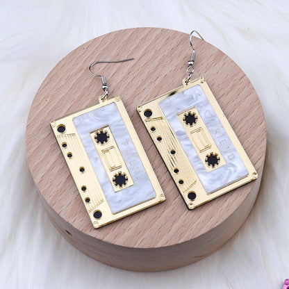 Women's Fashionable Acrylic Patchwork Tape Shaped Earrings-Jewearrings