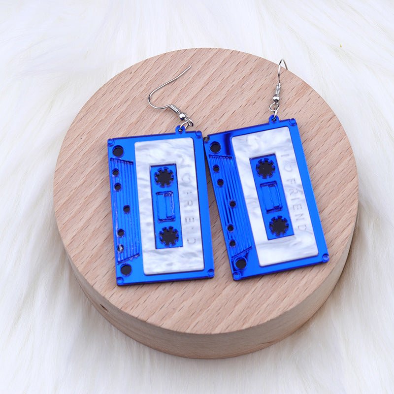 Women's Fashionable Acrylic Patchwork Tape Shaped Earrings-Jewearrings