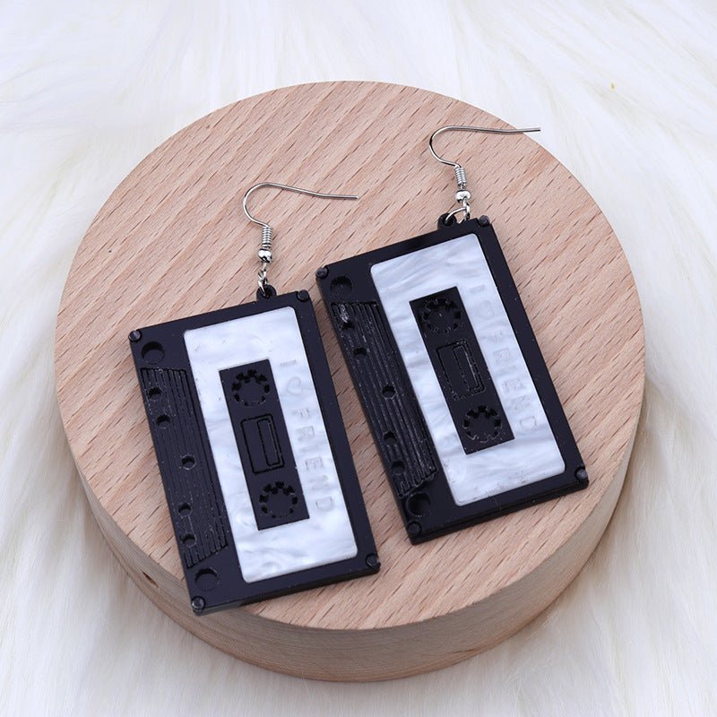 Women's Fashionable Acrylic Patchwork Tape Shaped Earrings-Jewearrings