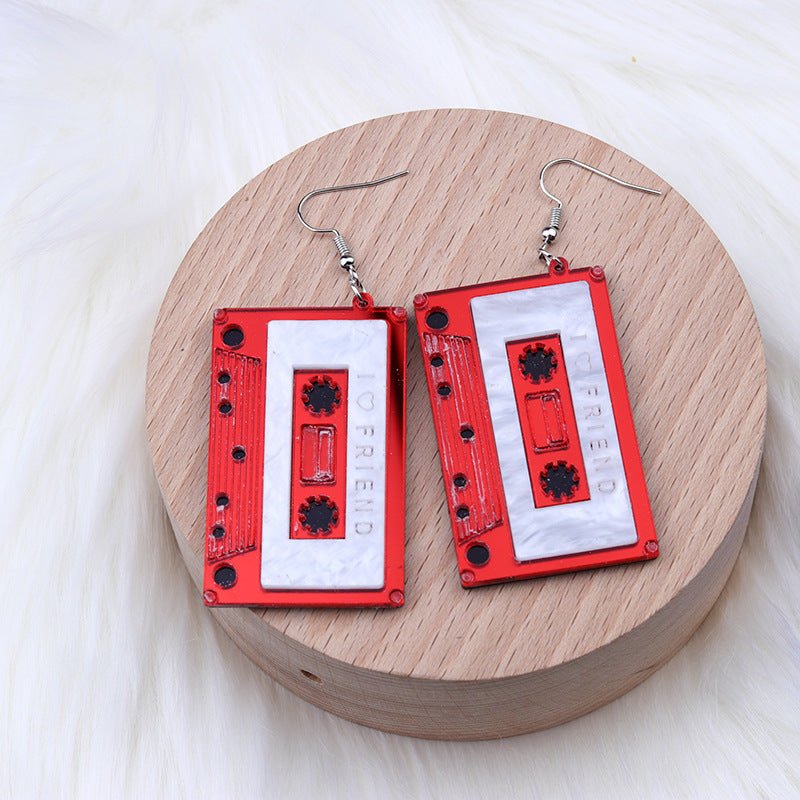 Women's Fashionable Acrylic Patchwork Tape Shaped Earrings-Jewearrings