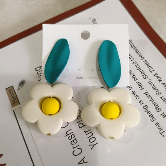 Women's Fluorescent Flower Large Exaggerated Stud Earrings-Jewearrings