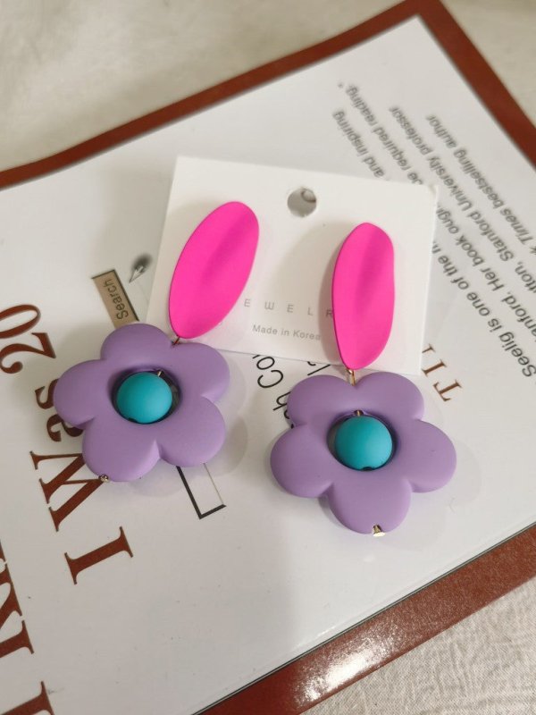 Women's Fluorescent Flower Large Exaggerated Stud Earrings-Jewearrings