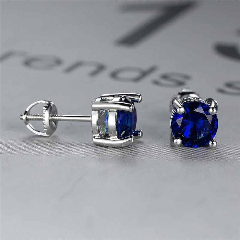 Women's Four Prong Set Sapphire Blue Zircon Stud Earrings-Jewearrings