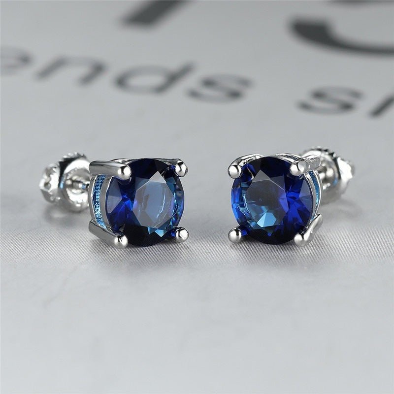 Women's Four Prong Set Sapphire Blue Zircon Stud Earrings-Jewearrings