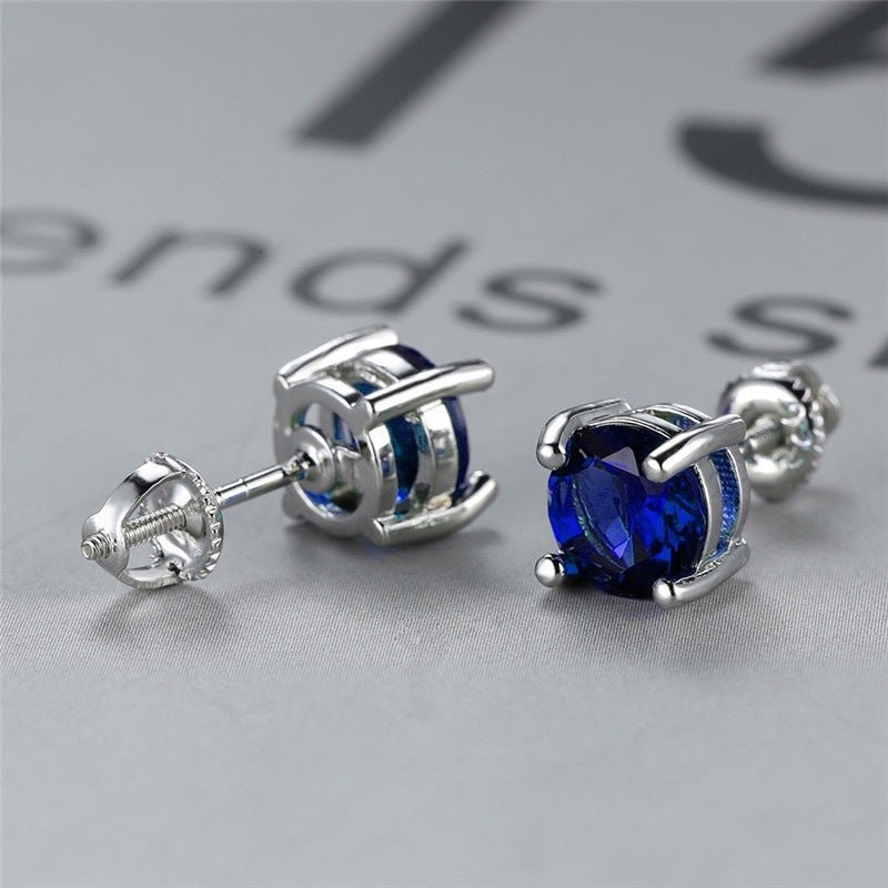 Women's Four Prong Set Sapphire Blue Zircon Stud Earrings-Jewearrings