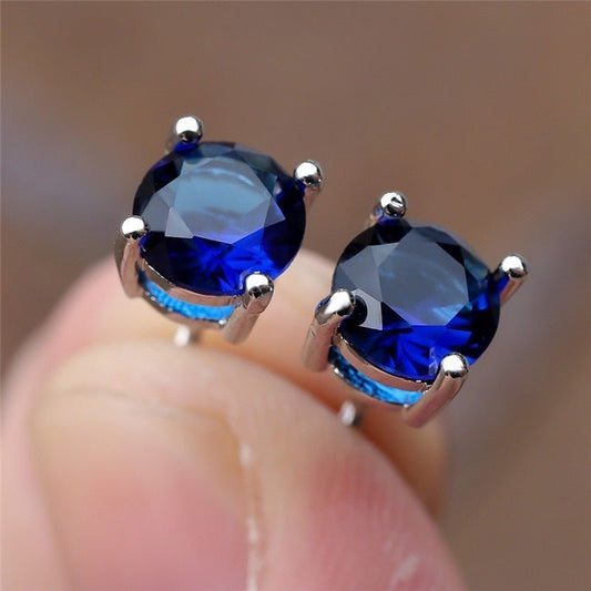 Women's Four Prong Set Sapphire Blue Zircon Stud Earrings-Jewearrings