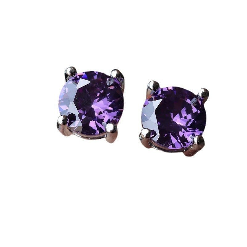 Women's Four Prong Set Sapphire Blue Zircon Stud Earrings-Jewearrings