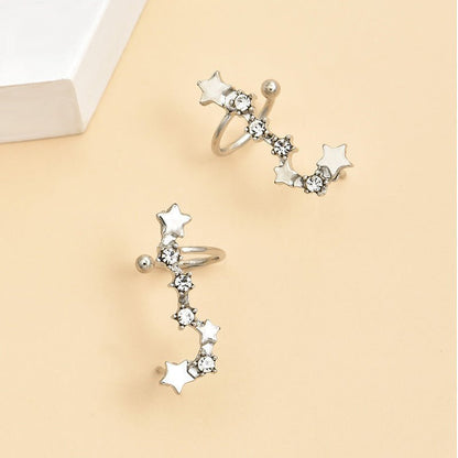 Women's Full Diamond Star Moon Ear Clip Earrings C-Jewearrings