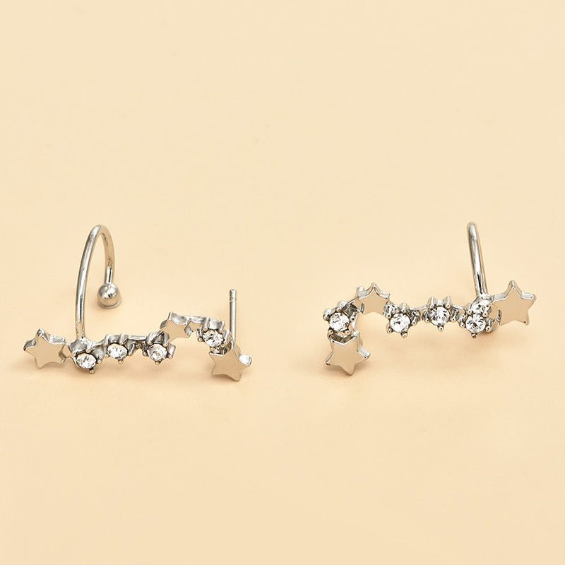 Women's Full Diamond Star Moon Ear Clip Earrings C-Jewearrings