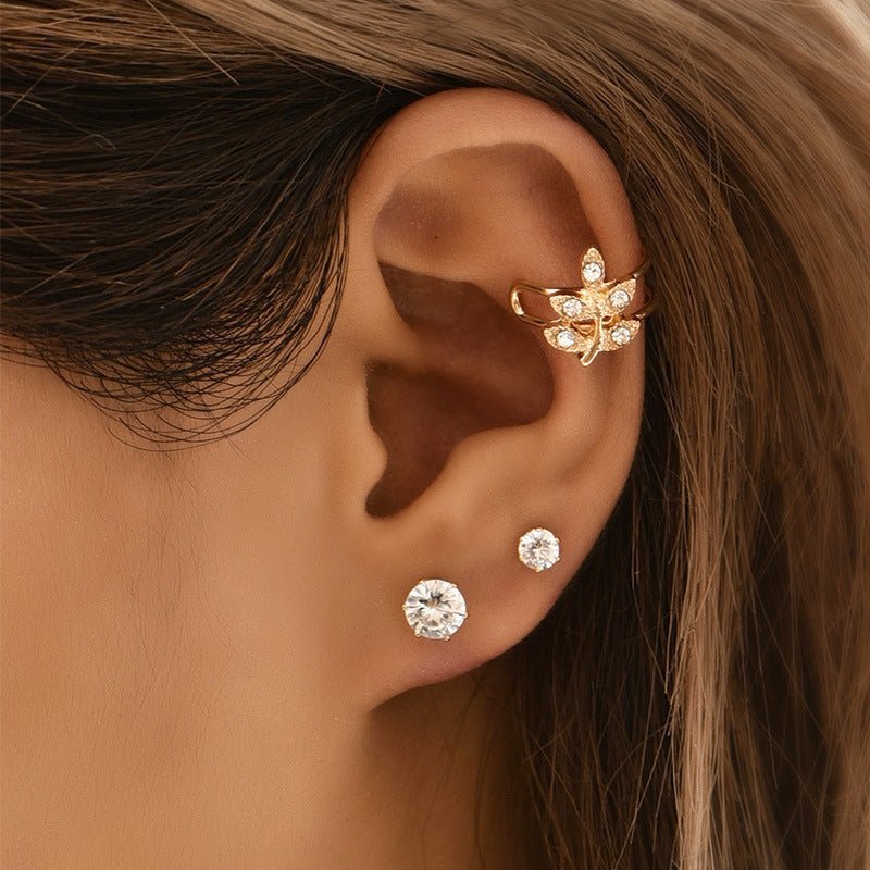 Women's Full Diamond Star Moon Ear Clip Earrings C-Jewearrings