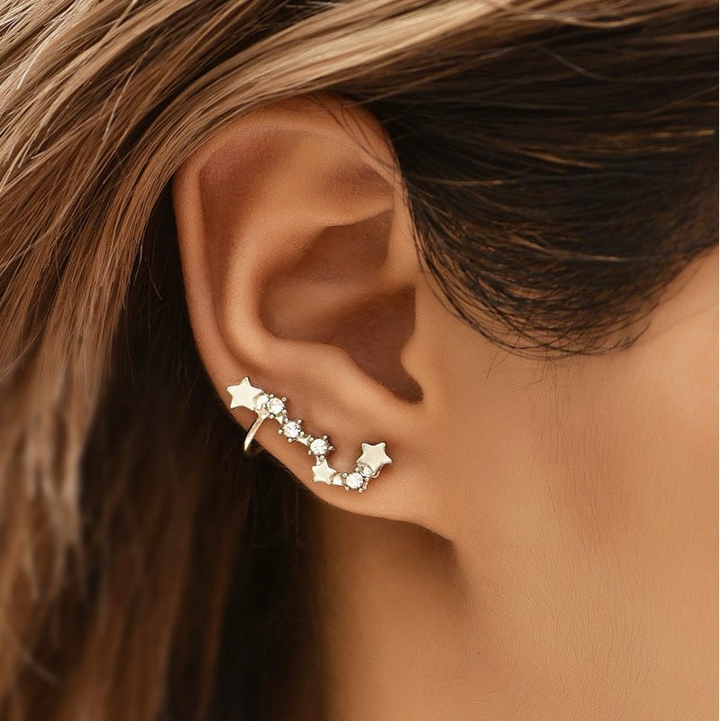 Women's Full Diamond Star Moon Ear Clip Earrings C-Jewearrings